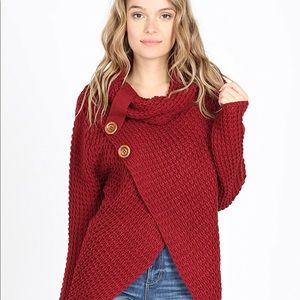 Candace Cabernet wrap Waffle Sweater